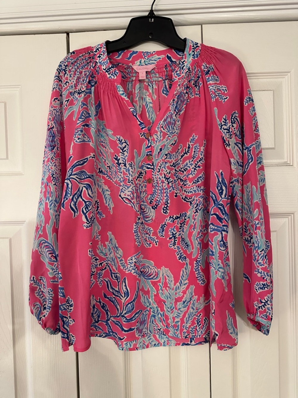 Lily Pulitzer Long-Sleeve V-Neck silk Blouse